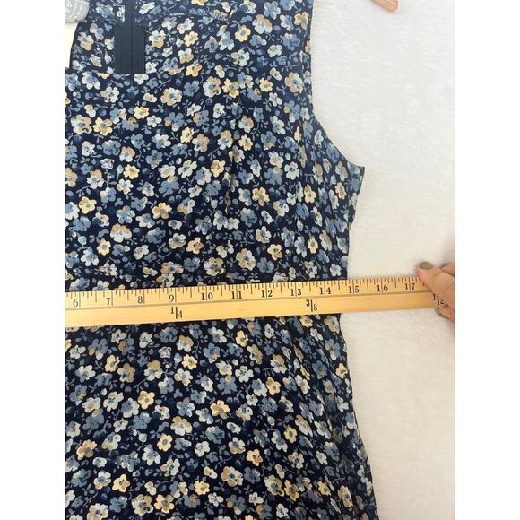 VTG Rabbit Designs 90s Blue Floral Midi Tie Back Dress Prairie sz 4P Cottage - Picture 7 of 7